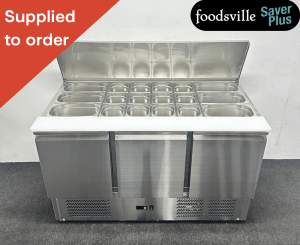 NEW Foodsville Saver Plus 1365mm Stainless Steel 3 Door Refrigerated Saladette - Complete with Gastronorm Containers!