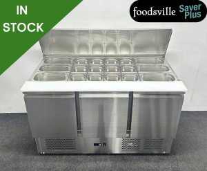 NEW Foodsville Saver Plus 1365mm Stainless Steel 3 Door Refrigerated Saladette - Complete with Gastronorm Containers!
