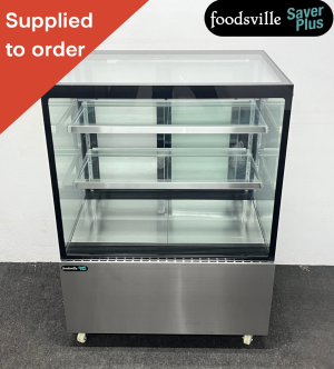 NEW Foodsville Saver Plus 900mm Illuminated Square Glass Refrigerated Showcase Display, On Wheels