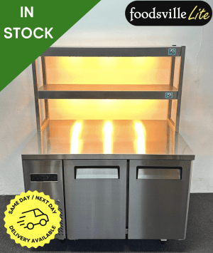 NEW Foodsville Lite 2 Door Counter Fridge With Double Heated Overgantry, On Wheels