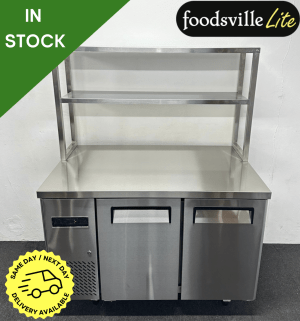 NEW Foodsville Lite 2 Door Counter Fridge With Double Overgantry, On Wheels