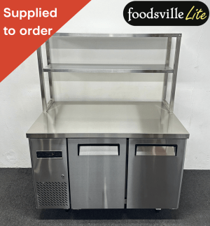 NEW Foodsville Lite 2 Door Counter Fridge With Double Overgantry, On Wheels