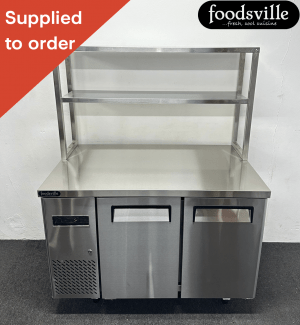 NEW Foodsville 2 Door Counter Fridge With Double Overgantry, On Wheels