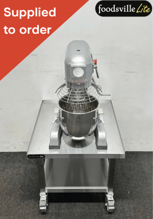 NEW Foodsville Lite 20 Litre Planetary Mixer with Stainless Steel Bowl, Whisk, Beater and Dough Hook, On Mobile Stand – 13 Amp Plug In & Go!