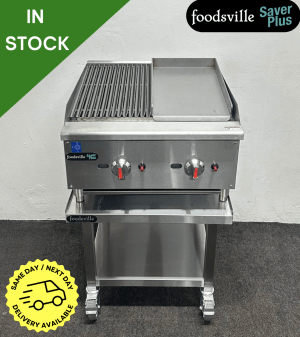 NEW Foodsville Saver Plus 600mm Countertop 1/2 Chargrill 1/2 Griddle On Mobile Stand – Available on Natural Gas or LPG