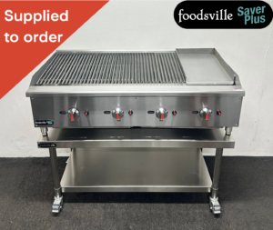 NEW Foodsville Saver Plus 1200mm Countertop 3/4 Chargrill 1/4 Griddle On Mobile Stand – Available on Natural Gas or LPG
