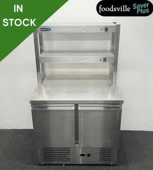 NEW Foodsville Saver Plus 900mm 2 Door Stainless Steel Worktop Fridge With Stainless Steel Double Heated Overgantry