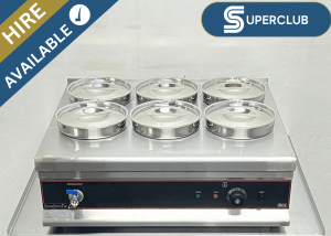 SuperClub Hire: NEW Foodsville Lite 6 Pot Bain Marie With Drain Tap – 13 Amp Plug In & Go!