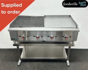 NEW Foodsville Saver Plus 1200mm Countertop 1/2 Chargrill 1/2 Griddle On Mobile Stand – Available on Natural Gas or LPG