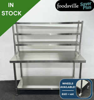 NEW Foodsville Saver Plus 1500mm Stainless Steel Centre Table With Undershelf & Triple Overgantry