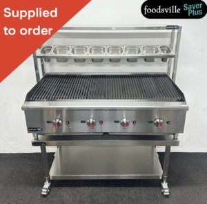 NEW Foodsville Saver Plus 1200mm Countertop Chargrill On Mobile Stand With Garnish Rail – Available on Natural Gas or LPG