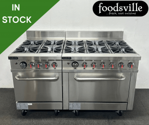 NEW Foodsville 1515mm Stainless Steel 10 Ring Twin Cooker & Twin Oven, On Wheels – Available On Natural Gas or LPG