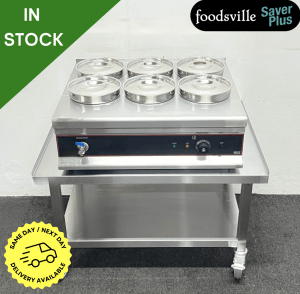 NEW Foodsville Saver Plus 6 Pot Bain Marie With Drain Tap, On Mobile Stand - 13 Amp Plug In & Go!