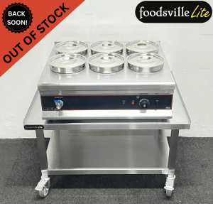 NEW Foodsville Lite 6 Pot Bain Marie With Drain Tap, On Mobile Stand - 13 Amp Plug In & Go!
