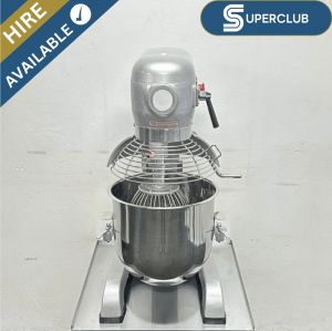 SuperClub Hire: NEW Foodsville Lite 30 Litre Planetary Mixer with Stainless Steel Bowl, Whisk, Beater and Dough Hook – 13 Amp Plug In & Go!