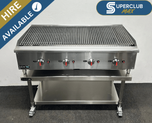 SuperClub MAX Hire: NEW Foodsville Saver Plus 1200mm Countertop Chargrill On Mobile Stand – Available on Natural Gas or LPG