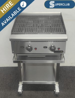 SuperClub Hire: NEW Foodsville Lite 610mm Heavy Duty Countertop Chargrill On Mobile Stand – Available on Natural Gas or LPG