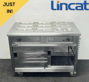 Used Lincat 3 x 1/1 GN Wet Well Bain Marie & Hot Cupboard, On Wheels - 13 Amp Plug In & Go!