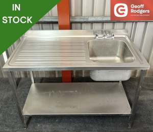 Used 1200mm Stainless Steel Single Bowl Sink With Undershelf - Left Hand Drainer. Includes Taps!