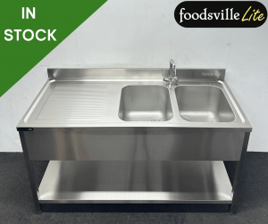 NEW Foodsville Lite 1600mm Stainless Steel Double Bowl Sink With Undershelf - Left Hand Drainer. Includes Taps!