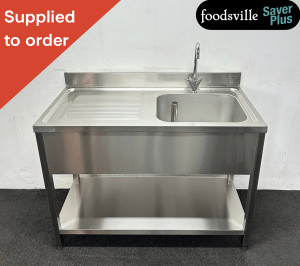 NEW Foodsville Saver Plus 1200mm Stainless Steel Single Bowl Sink With Undershelf - Left Hand Drainer. Includes Taps!