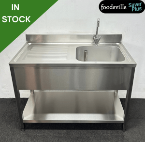 NEW Foodsville Saver Plus 1200mm Stainless Steel Single Bowl Sink With Undershelf - Left Hand Drainer. Includes Taps!