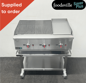 NEW Foodsville Saver Plus 900mm Countertop 2/3 Chargrill 1/3 Griddle, On Mobile Stand – Available on Natural Gas or LPG