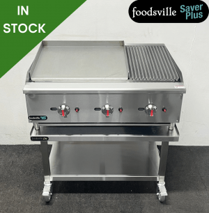 NEW Foodsville Saver Plus 900mm Countertop 2/3 Griddle 1/3 Chargrill, On Mobile Stand – Available on Natural Gas or LPG