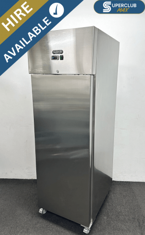 SuperClub MAX Hire: NEW Foodsville Upright Stainless Steel 600 Litre Freezer With Digital Temperature Display, On Wheels