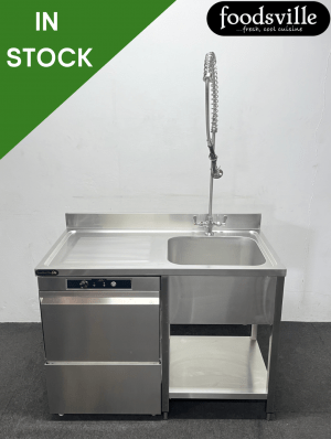 NEW Foodsville 500mm Basket Stainless Steel Undercounter Dishwasher With Drain Pump & Dishwasher Sink With Shower Spray - Single Phase Electric