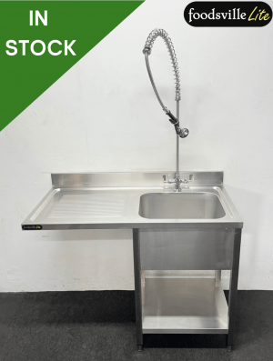 NEW Foodsville Lite 1200mm Stainless Steel Single Bowl Dishwasher Sink With Undershelf & Shower Spray Tap - Left Hand Drainer