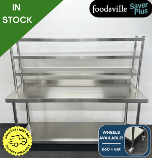 NEW Foodsville Saver Plus 1800mm Stainless Steel Wall Table With Undershelf & Triple Overgantry