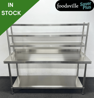 NEW Foodsville Saver Plus 1800mm Stainless Steel Wall Table With Undershelf & Triple Overgantry