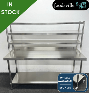 NEW Foodsville Saver Plus 1800mm Stainless Steel Wall Table With Undershelf & Triple Overgantry