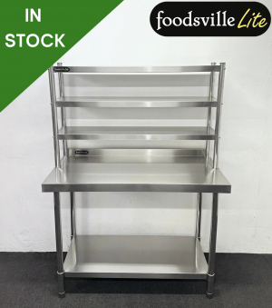 NEW Foodsville Lite 1200mm Stainless Steel Wall Table With Undershelf & Triple Overgantry