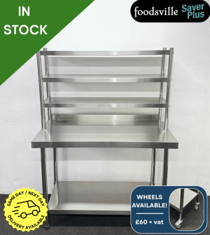 NEW Foodsville Saver Plus 1200mm Stainless Steel Wall Table With Undershelf & Triple Overgantry