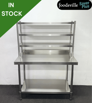 NEW Foodsville Saver Plus 1200mm Stainless Steel Wall Table With Undershelf & Triple Overgantry