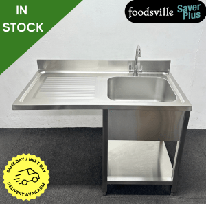 NEW Foodsville Saver Plus 1200mm Stainless Steel Single Bowl Dishwasher Sink, With Undershelf – Left Hand Drainer. Includes Taps!