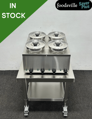 NEW Foodsville Saver Plus 4 Pot Bain Marie On Mobile Stand - 13 Amp Plug In & Go!