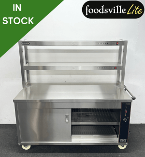 NEW Foodsville Lite 1500mm Stainless Steel Double Shelved Hot Cupboard With Double Heated Overgantry, On Wheels