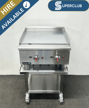 SuperClub Hire: NEW Foodsville Saver Plus 600mm Heavy Duty Chrome Top Countertop Griddle, On Mobile Stand – Available On Natural Gas Or LPG