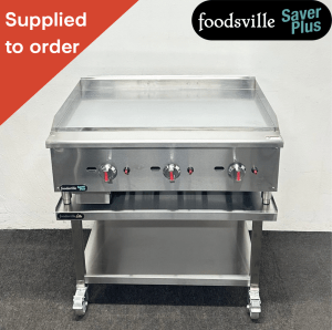 NEW Foodsville Saver Plus 915mm Heavy Duty Chrome Top Countertop Griddle, On Mobile Stand - Available On Natural Gas Or LPG
