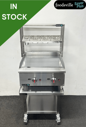 NEW Foodsville Saver Plus 600mm Heavy Duty Chrome Top Countertop Griddle, On Mobile Stand With Garnish Rail - Available On Natural Gas Or LPG