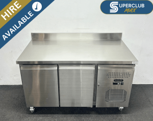 SuperClub MAX Hire: NEW Foodsville 2 Door Worktop Counter Fridge With Backsplash, On Wheels