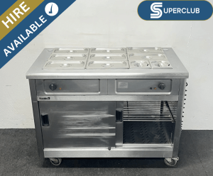 SuperClub Hire: Used Lincat 3 x 1/1 GN Wet Well Bain Marie & Hot Cupboard, On Wheels – 13 Amp Plug In & Go!