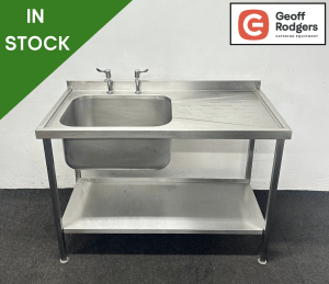 Used 1250mm Stainless Steel Single Bowl Sink With Undershelf - Right Hand Drainer. Includes Taps!