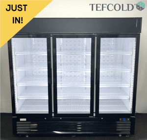 Hardly Used Tefcold 2060mm Upright Triple Glass Fronted Display Fridge, On Wheels