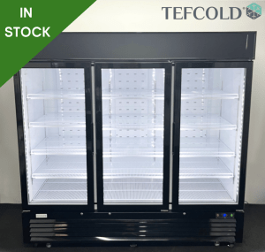 Hardly Used Tefcold 2060mm Upright Triple Glass Fronted Display Fridge, On Wheels
