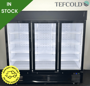 Hardly Used Tefcold 2060mm Upright Triple Glass Fronted Display Fridge, On Wheels