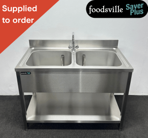 NEW Foodsville Saver Plus 1200mm Stainless Steel Double Bowl Sink With Undershelf - Includes Taps!